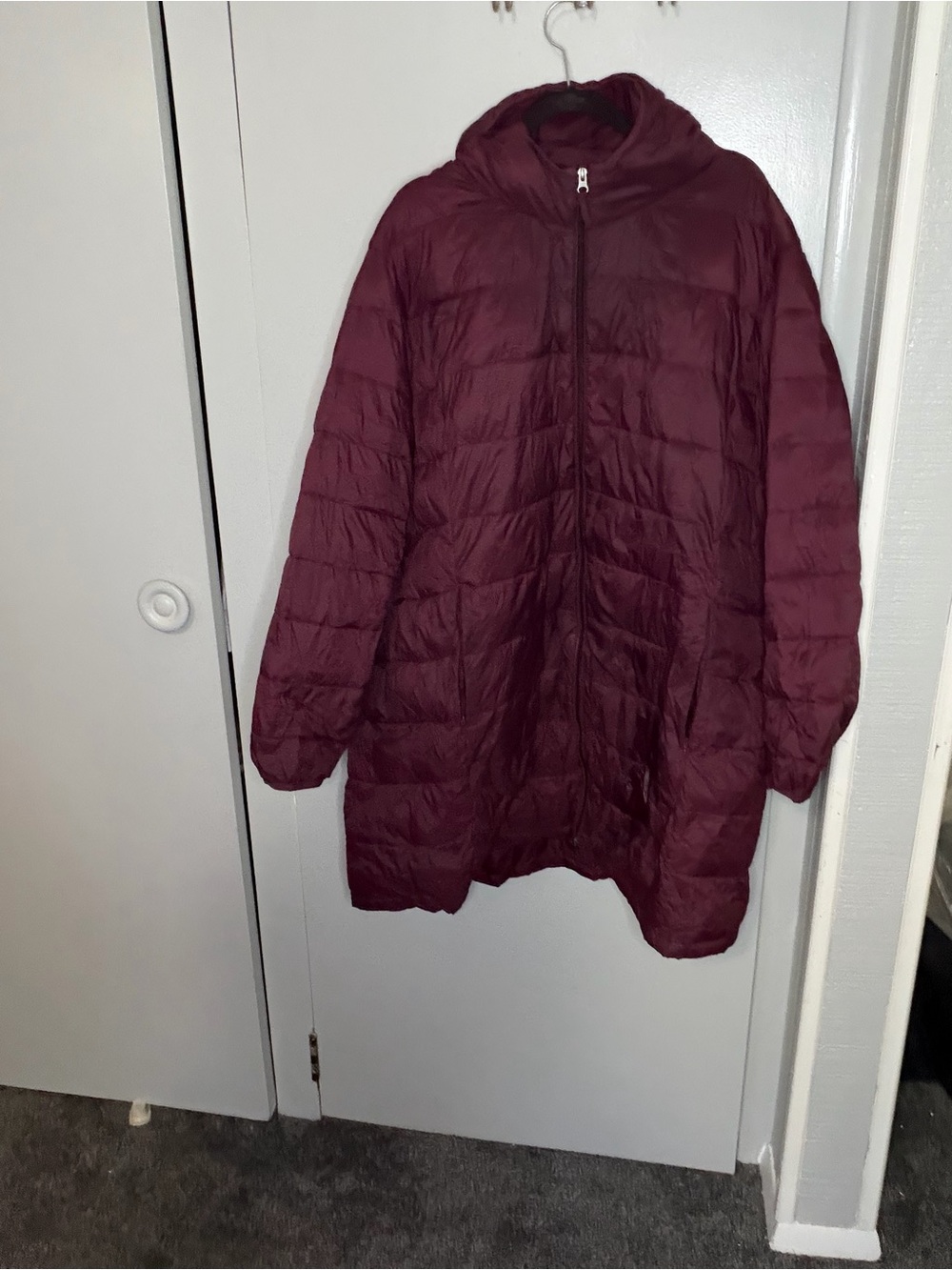 Lane Bryant Maroon Quilted Hooded Puffer Coat